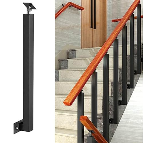 Kit de barandillas de escalera de montaje lateral resistente con balaustres y husillos, ideal para balcón, terraza, jardín, patio, loft, pasamanos de madera, columna de soporte de 110 cm, color negro