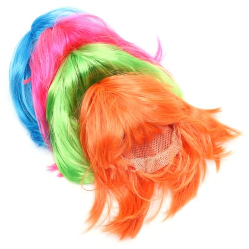 MALUGOGO 4 Piezas Pelucas de Fiesta Bob Cortas Colores Vibrantes para Cosplay y Disfraces Unisex Pelucas Sintéticas Divertidas y Fáciles de Usar para Eventos y Celebraciones