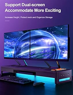 meatanty Dual Monitor Stand Riser with 2 Drawers,4 USB Ports and Charging Pad,Metal Monitor Stand for 2 Monitors Supports Transfer Data and Charging,Desk Organizer for PC,iMac(38.7 inches)