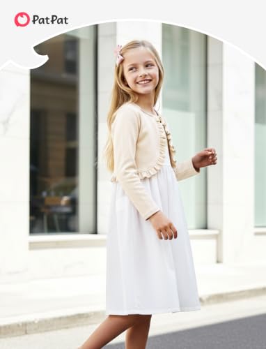 Image of PATPAT Girls Cardigan Bolero Size 4-12 Years Kids Knit Long Sleeve Ruffle Open Front Button Cover Up Cropped Tops for Girls