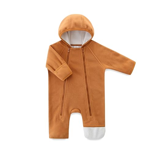 Baby Romper Winter Boy Girl Solid Polar Fleece Zipper Fold-over Mitten Footie Hooded Jumpsuit Outerwear Fall Spring