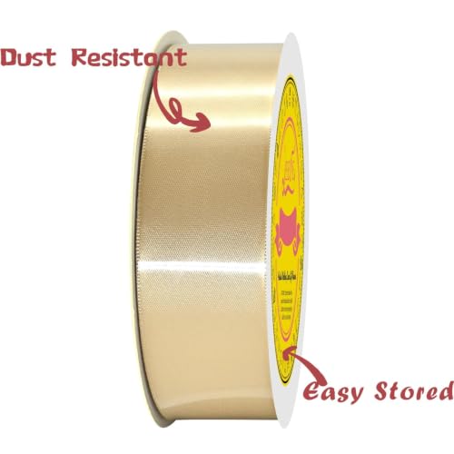 Image of Double Face Champagne Gold Satin Ribbon 1-1 /2 inch X 50 Yards Polyester Champagne Gold Ribbon for Gift Wrapping Very Suitable for Weddings Party Hair Bow Invitation Decorations and More
