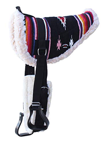 CHALLENGER Horse Western Treeless Faux Fur Padded Serape Acrylic Bareback Pad Stirrups 39214
