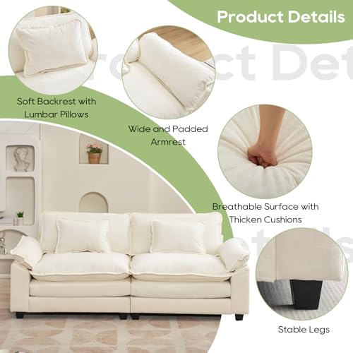 Image of Oprisen 86 inch Modular Sectional Sofa, Comfy Cloud Couch Sectional Sofa, Chenille Sofa Sleeper Deep Seat Sofa with Throw Pillows for Living Room (Beige White, 86 inch- Loveseat)