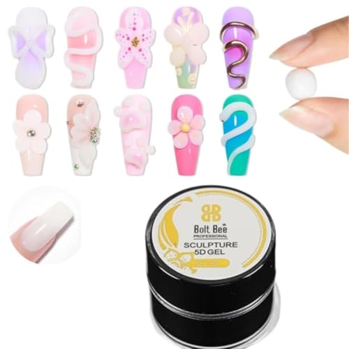 Image of Bolt Bee 5D Sculpting Gel 8g for Nail Art | Hard Builder Gel for Nail Extension,Carving & Embossing, Non-Sticky Texture | 5D Pattern Design Nail Gel for Professional & DIY Use-White