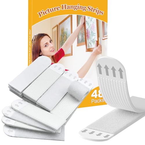 Picture Hanging Strips - 24-Pairs(48 Strips) Wall Sticky for Hanging Pictures on Wall Without Nails, 3.7