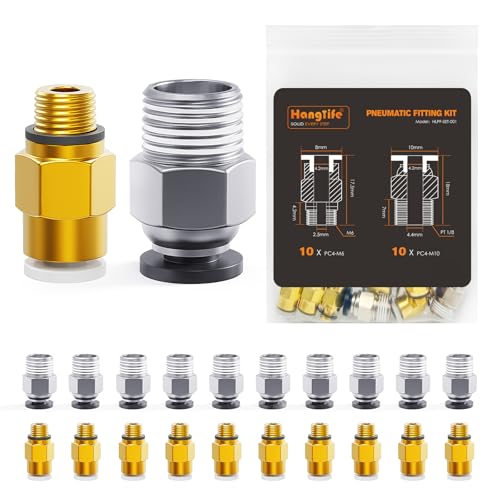 HANGLIFE PC4-M10 & PC4-M6 PTFE-Schlauchverbinder, Push-to-Connect Schnellanschlüsse, 1,75 mm Filament Pneumatische Kupplung, Push-Fit Adapter – Zubehör für 3D-Drucker, Ideal für Pneumatische Systeme
