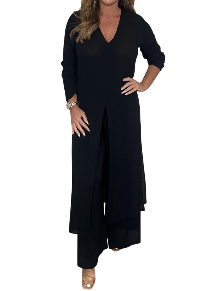 shownicer Femme Ensemble de Pantalon Larges et Top Élégante Ample Costume 2 Pièces Couleur Unie Tailleur Décontracté D'été Tenue de Plage Casual Affaires Outfits Suit