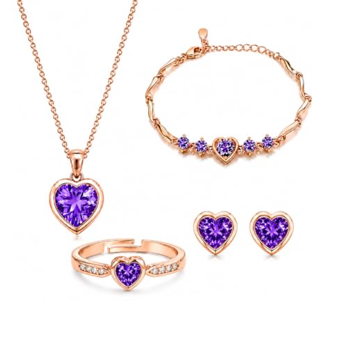 Image of Nilu's Collection Rose Gold And Silver Plated Heart Shape Jewellery Set For Women