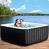 Square Inflatable Hot Tub, 2-4 Person Blow Up Portable Hot Tub, Leak-Proof PVC Outdoor Spa with 120 Strong Air Jets, Heater Pump and Insulated Cover