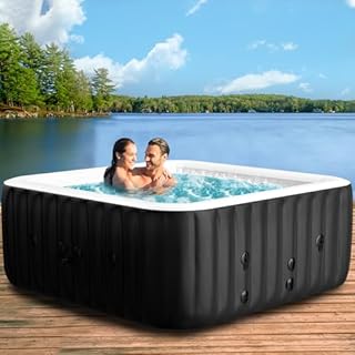 Square Inflatable Hot Tub, 2-4 Person Blow Up Portable Hot Tub, Leak-Proof PVC Outdoor Spa with 120 Strong Air Jets, Heater Pump and Insulated Cover