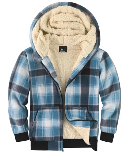 Image of V VALANCH Boys Flannel Jacket Hooded Fleece Lined Zip-up Hoodies Plaid Coat for Kids