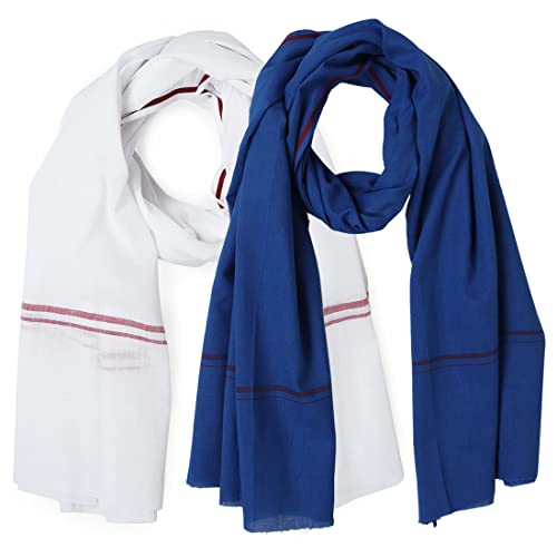 Image of Cotton Skin Friendly Summer Shrink Proof Bath Towel Pure Cotton Gamcha Soft 100% Men Boys All Purpose Living Handloom Blue White (Pack 02)