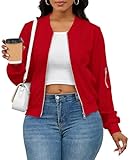 PerZeal Womens Waffle Knit Zip Up 2025 Fall Casual Loose Fit Sweatshirts Lightweight Track Jackets with Pockets Red Large