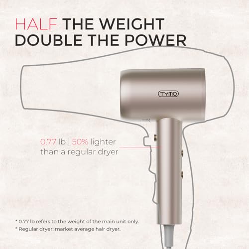 Image of TYMO Diffuser Hair Dryer Blow Dryer - 300 Million Ionic Hairdryer with Diffuser & Comb Attachment for Curly Hair, Professional Blowdryer for Women, Cool Air Button, Small Travel Lightweight, Gold
