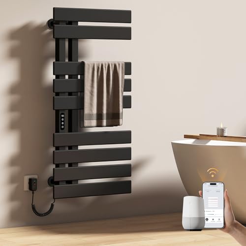 EMKE Elektrischer Badheizkörper Handtuchhalter 500 x 1000 mm, Handtuchheizkörper Elektrisch Energie Sparen, Handtuchtrockner Handtuchwärmer Elektrisch für Alexa und Google Home und APP Schwarz 320W