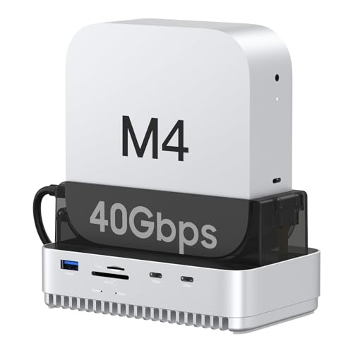 Gewokliy Mac mini M4 2024 Dock Stand, 40Gbps USB4 M.2 NVMe SSD Enclosure Compatible with Thunderbolt 4/5, 10Gbps USB Docking Station with SD4.0 Card Reader