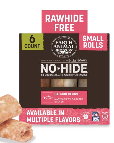 Earth Animal No Hide Dog Chews - Rawhide Free Small Rolls 6 Count Salmon