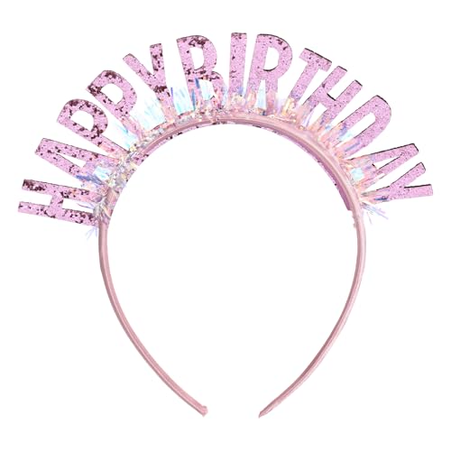 Molain Geburtstag Kronen Mädchen Stirnband, Geburtstag Haarreif für Mädchen, Rosa Happy Birthday Stirnbänder Kopfschmuck Prinzessin Tiara Zubehör für Frauen Mädchen Party Weihnachtsdekoration