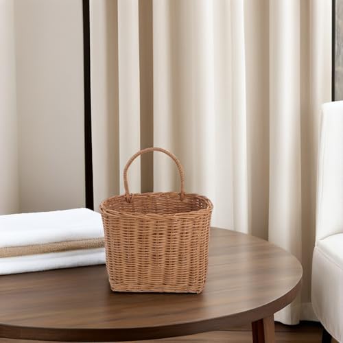 Cesta de almacenamiento versátil tejida a mano estilo vintage de ratán para pasillo 7