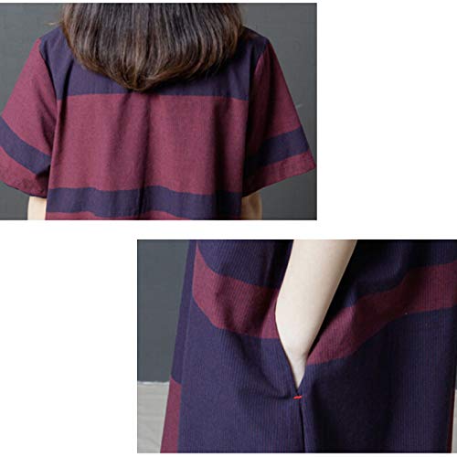 Vestido feminino Romacci de algodão e linho, casual, com estampa listrada, estilo túnica vintage, so