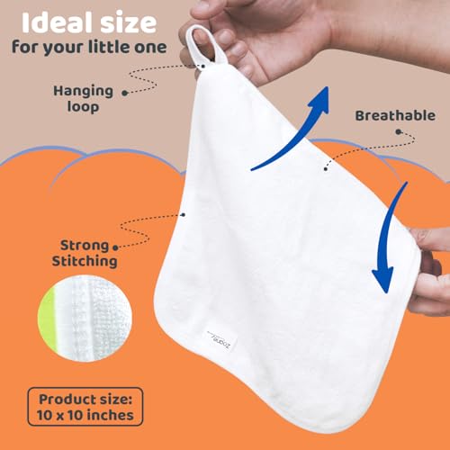Image of Zoane Creations Premium Baby Wash Cloths for Babies - Ultra-Soft, Highly Absorbent, 500 GSM, 10x10 in, Pack of 6, Baby washcloths for Newborns and Toddlers (White)