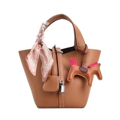 Women's Bucket Shoulder Bag – PU Leather Multifunctional Purse with Lock Design, Cute Fashion for Shopping Work Travel