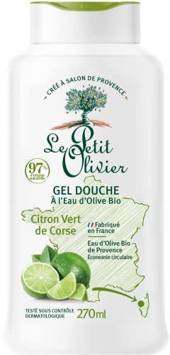 LE PETIT OLIVIER - Gel Douche - Eau d'Olive Bio & Citron Vert De Corse - PH Neutre Pour La Peau - 97% D'Origine Naturelle - Sans Savon, Sans Colorant - Fabriqué En France - 270 ml