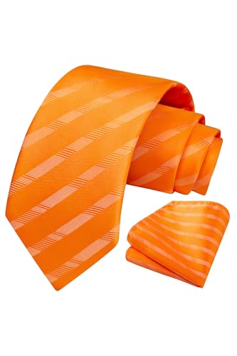 Image of HISDERN Mens Tie Striped Ties and Handkerchief Set Business Formal Woven Pocket Square Wedding College Stripe Necktie