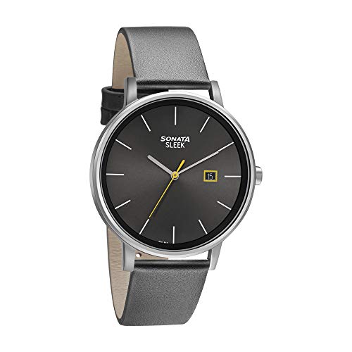 Sonata Quartz Brown Dial Analog with Date Leather Strap Watch for Men-NR7131SL05