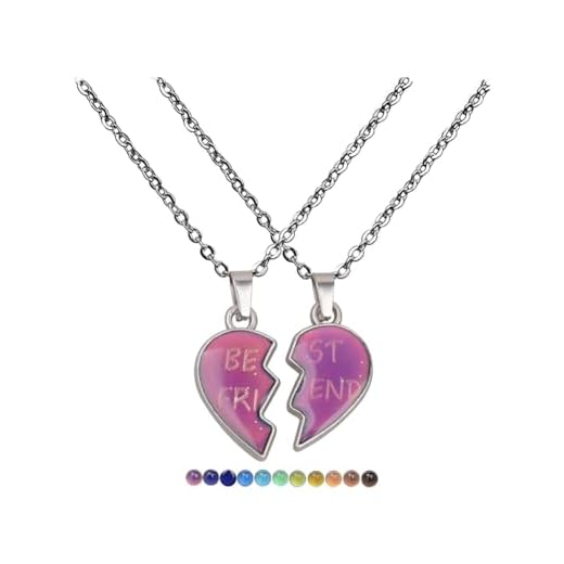 LittleFathand Temperature Sensing Color Changing Necklace for Women Men Best Friends BFF Necklace for 2 Couple Love You Heart Pendant Necklace Mood Jewelry Gift (Best Friends)