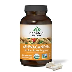 ORGANIC INDIA Ashwagandha Capsules – Organic Ashwagandha Supplement – Vegan Ashwagandha Root, Gluten-Free, Kosher, Non-GMO, Supports Stress Relief, Energy, and Sleep – 180 Capsules