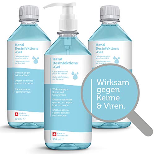 Handdesinfektion 3x500ml I 70-80% Alkohol I Dosierpumpe I Trocknet nicht aus I Desinfektionsmittel antivirale Desinfektion Schnelleinziehendes Viruzid
