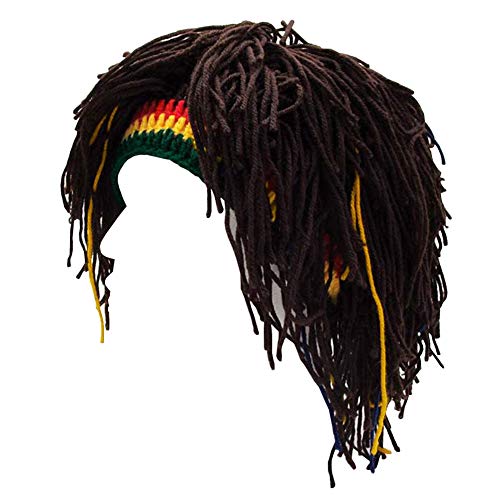 Image of Funny Rasta Wig Beard Hats Knitted Jamaican Rasta Beanie Hat with Dreadlocks Christmas Halloween for Men Women