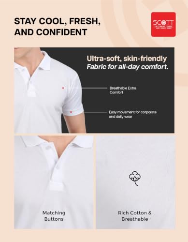 Image of Scott International Men's Cotton Polo T-Shirt | Six Degrees Soft & Breathable Collared T-Shirt | Half Sleeve Regular Fit Casual Wear | Comfortable Everyday Polo T-Shirt for Men