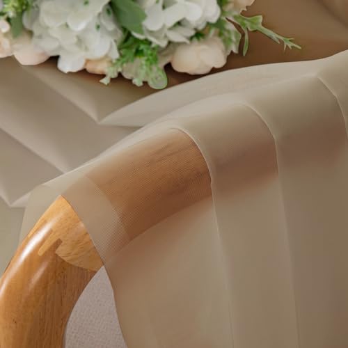 Image of Chyhomenyc Taupe Sheer Curtains 45 Inch Long 2 Panels, Light Filtering Rod Pocket Voile Short Curtains Drapes for Living Room Bedroom Small Windows, 42Wx45L Inches