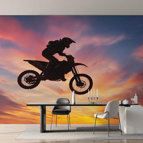 Générique Papier Peint Panoramique Moto, Papier Peint Sports Extrêmes Fond pour Chambre Wallpaper, Fresque Murale pour Salon Salle Deco Murale, 250x175cm D&O178