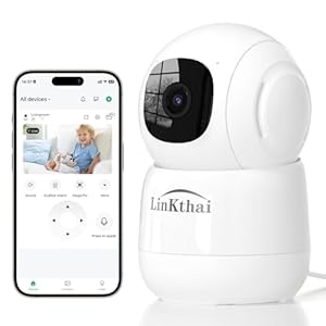 Indoor Security Camera, 2K Pet Dog Camera with Phone App, Baby Monitor Camera with Auto Tracking Motion Detection, Cloud Storage SD Card Storage with Night Vision, 2.4 GHz White