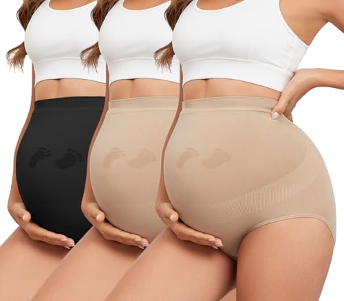 Image of Y25D Maternity Underwear Seamless High Waisted Maternity Panties Over Bump Pregnancy Belly Support