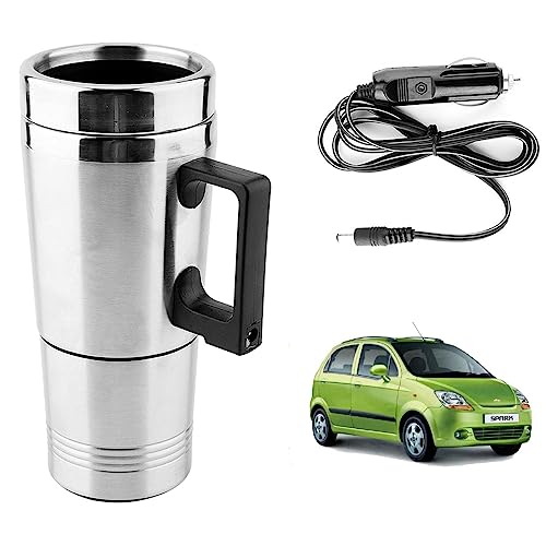 Image of Oshotto 12V Stainless Steel Car Heating Kettle /Mug, Travel Friendly electric Tea /Coffee maker Compatible with Chevrolet Spark (300ml) - Silver