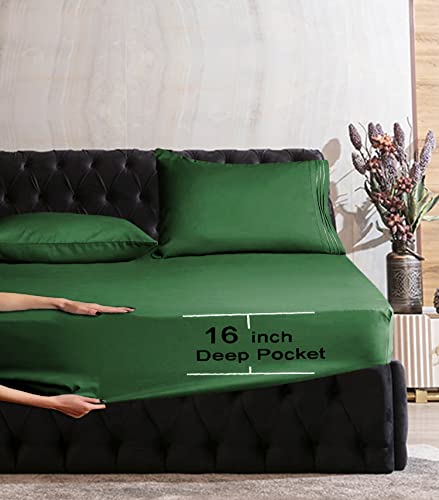Image of Mocassi Bed Sheet Set - Luxury Hotel 1800 Premier Bedding Sheets & Pillowcases - Ultra Soft Breathable & Cooling Bed Sheets - Deep Pocket - Wrinkle Resistant - 4 Piece - Cali King, Hunter Green