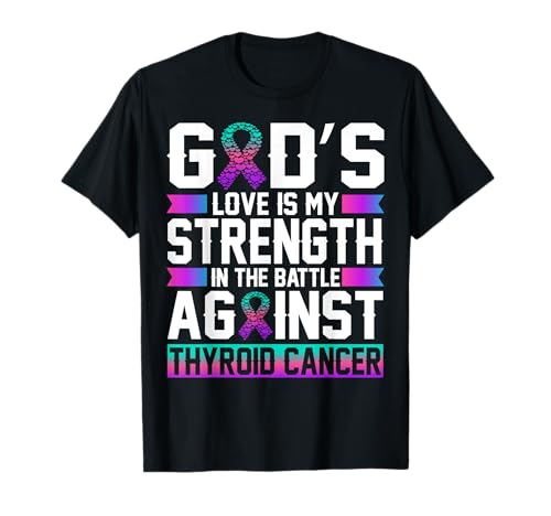 Ruban de sensibilisation au cancer de la thyroïde bleu sarcelle et rose violet T-Shirt