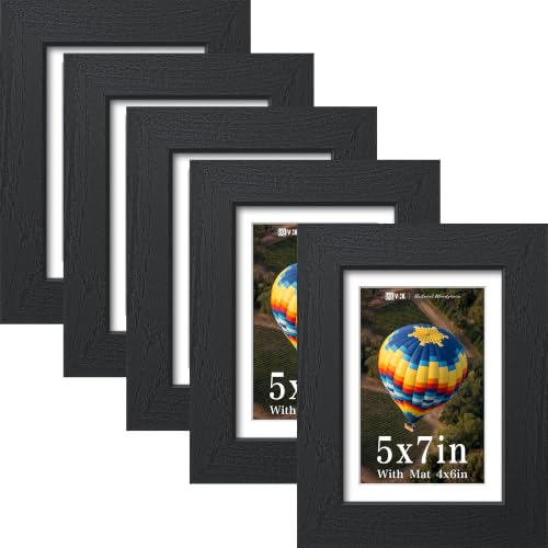 Image of VCK 5x7 Picture Frame 5 Pack, Black Exclusive Wood, Real Glass, for Photo