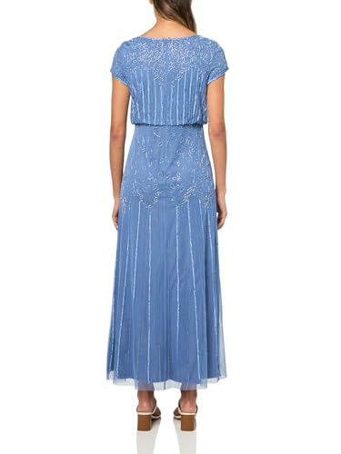 Image of Adrianna Papell Boat Neck Short Sleeve Blouson Beaded Gown