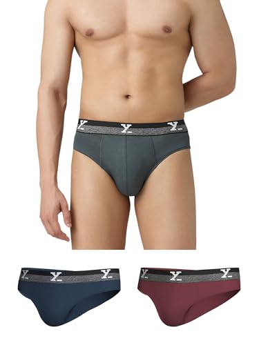 Image of XYXX Men's Aero 100% Super Combed Cotton Regular Fit Solid Anti Bacterial Briefs with No Marks Waistband (Pack of 3)