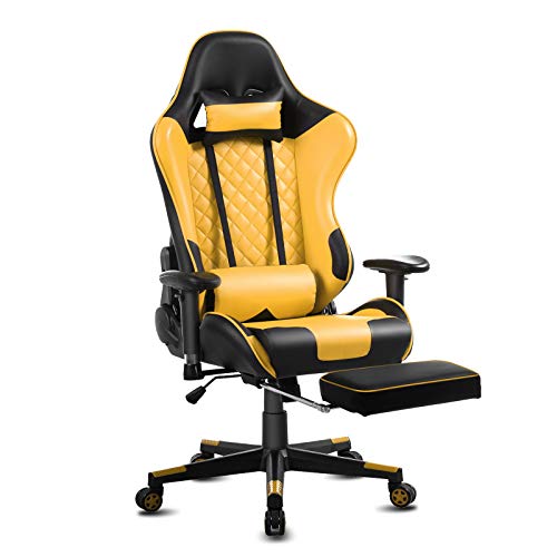 Modern-Depo Racing Gaming Recliner Chair High Back Ergonomic Swivel Office Computer Executive Chair with Headrest, Footrest, Lumbar Support, Black Yellow