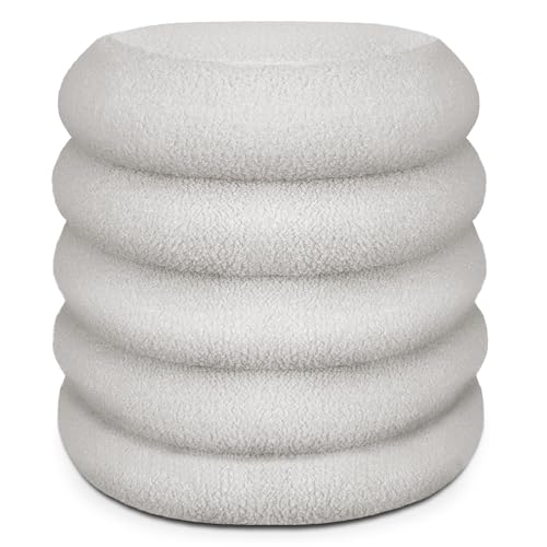 TIENDA EURASIA – Taburete con Tapa Extraible, Tela Borrego Sintética, Color Blanco, Interior Color Negro, 40x40x40 cm, para Almacenamiento, Diseño Moderno y Asiento Acolchado