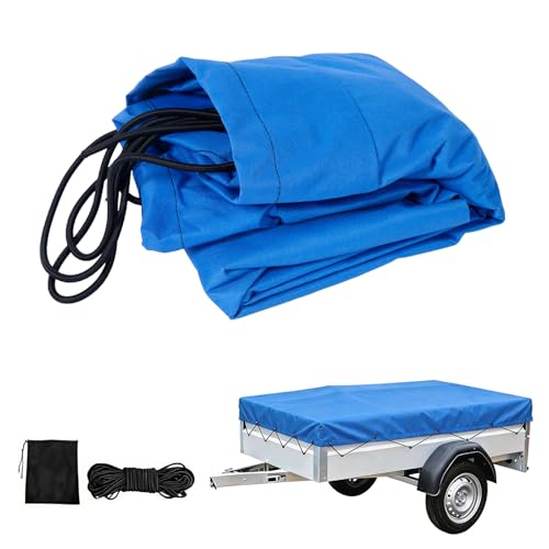 Premium Anhängerplane 207.5x114 cm (Rand 10cm) - 600D Oxford Gewebe Blau - Extra Reißfest & Wasserdicht - Flachplane inkl. Expanderseil & Verstärkte Ecken - Robuste Abdeckplane für PKW Anhänger