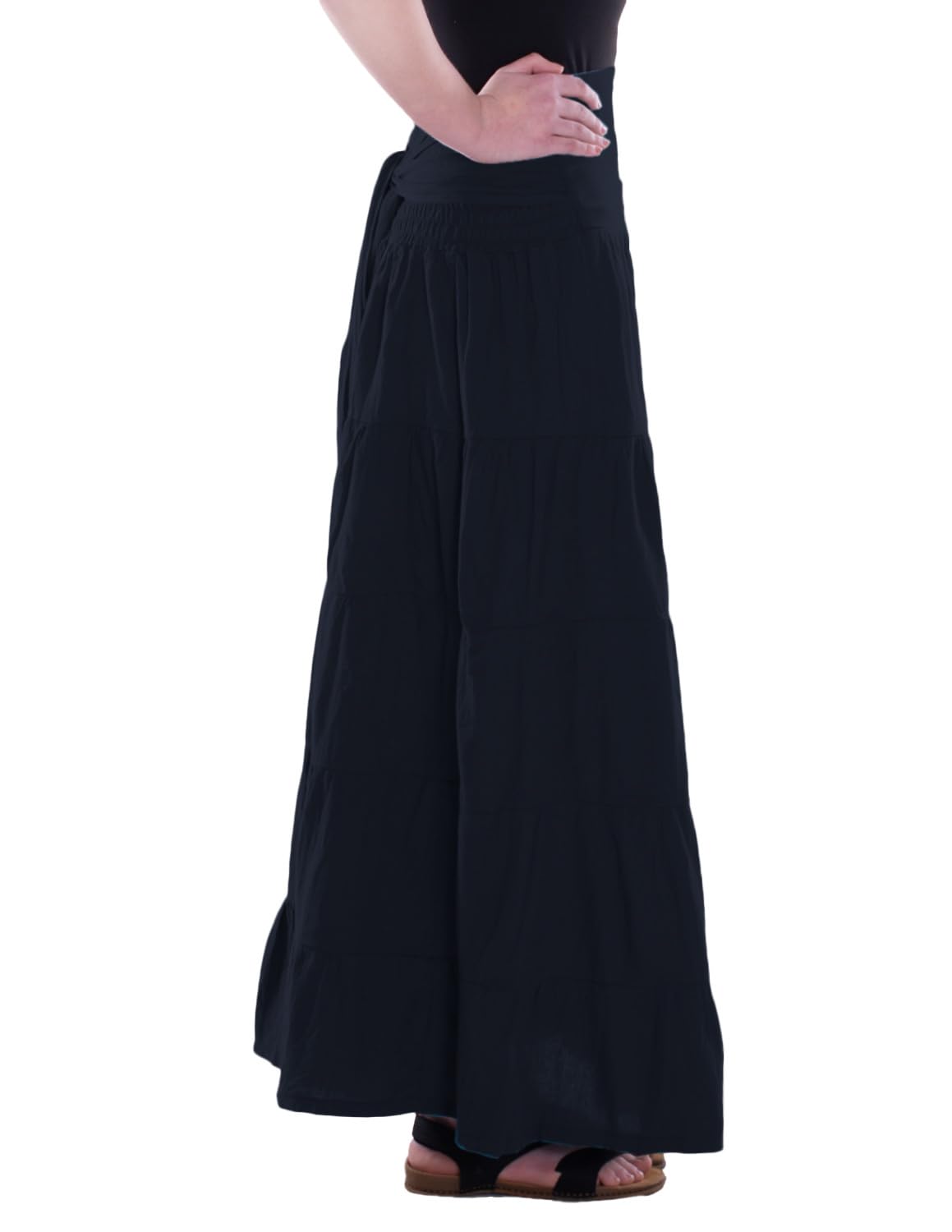 Vishes Alternative Bekleidung - Damen Maxi-Rock Baumwolle Vintage Retro elastischer Bund mit Kordel-Zug