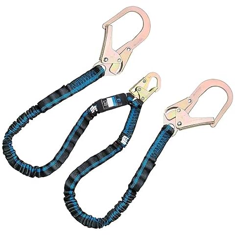 FHFallArrest 6FT Double Leg Safety Harness Lanyard, Abrasion Resistant Internal Shock Absorbing Fall Protection Lanyard with Dual Rebar & Snap Hook, OSHA/ANSI Compliant, Construction Arborist Roofing Cover